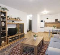 Living room in a two-room apartment with a wooden decor floor and cozy furnishings.
