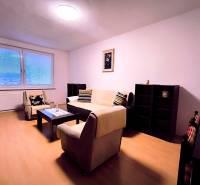 Living room in a 2-room apartment with minimalist furniture and a wooden decor floor.