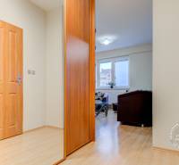 Hallway and living room of a 2-room apartment with wood-patterned flooring and wooden doors.