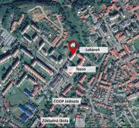 Aerial view of Mierová Street and surroundings in Stará Ľubovňa.