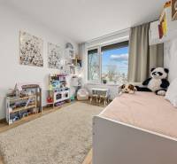 Children's room in a 4-room apartment with a wooden decor floor, plush toys, and toys.