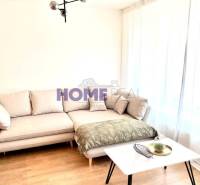 Living room in a 3-room apartment with a sofa, table, and wooden decor flooring.