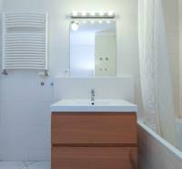 Bathroom in a 2-room apartment with a sink, mirror, and bathtub.