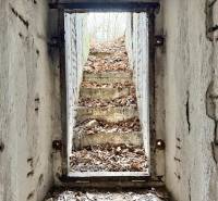 A staircase leading from the underground covered with leaves, on the property - housing in Bytča, Veľká Bytča.