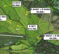 Aerial view of agricultural and forest lands around the city of Poprad with land prices.