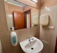 Offices with a sink, mirror, and soap dispenser.