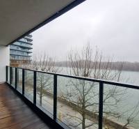 A balcony with a view of the river in Bratislava - Old Town, Dvořákovo nábrežie.