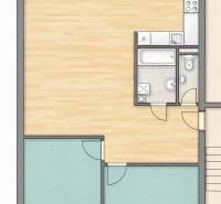 Floor plan of a 3-room apartment with wood-patterned flooring, kitchen, bathroom, and toilet.
