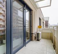 The balcony of a 3-room apartment with a view of the housing estate in Bratislava - Ružinov on Na križovatkách street.