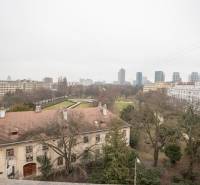 A view from above of a park in Bratislava - Old Town and the city skyline.