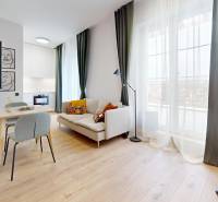 Bright 1-room apartment with wood-patterned flooring, comfortable seating, and a large window.
