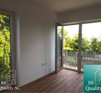 A room in a 3-room apartment with a wooden decor floor and large windows to the balcony.