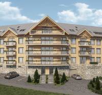 Recreational apartment in Donovaly with wooden decor, stone elements, and balconies on an Unspecified street.