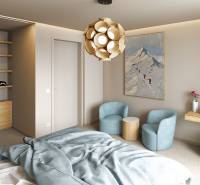 Bedroom in a 4-room apartment with textiles, chairs, painting, and mirror.