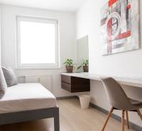 A room in a 4-room apartment with a sofa, a table, a chair, and a picture on the wall.