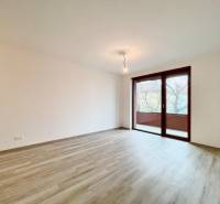 A spacious room with a large window and a wooden decor floor in a 2-room apartment.