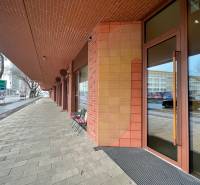Sidewalk on Košická Street surrounded by brick buildings in Bratislava - Old Town.