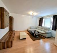 Living room in a 3-room apartment with a wooden decor floor, gray sofa, and furniture.