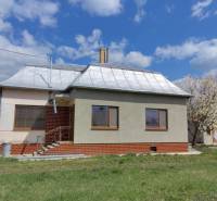 A family house in Veľké Raškovce with a steel roof and basic facade, front garden.