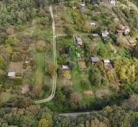 Aerial view of cottages amidst nature near Hlohovec.