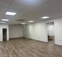 Commercial space with a wooden decor floor and a ladder in the corner of the room.