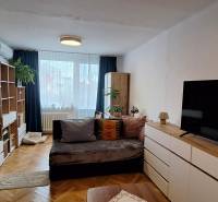 Living room in a 3-room apartment with a wood-patterned floor, a sofa, and a large TV.