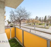The balcony of a 3-room apartment on Hlavná Street in Galanta with a view of greenery.