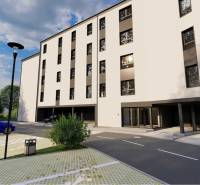 Exterior at the building on Moravská Street in Vráble, Commercial land with parking lot.