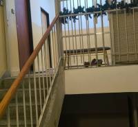 Interior of an apartment building with ornate railings and access stairs, 4-room apartment.