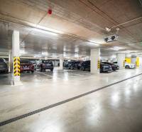 Underground garage with parking spaces and columns on Zuzany Chalupovej Street, Bratislava - Petržalka.