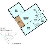 Floor plan of a 3-room apartment with a loggia, living room, and kitchen.
