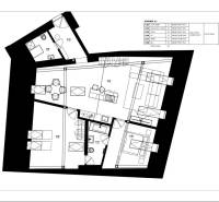 Floor plan of a 3-room apartment with a kitchen, living room, and two bedrooms on Laurinska Street.