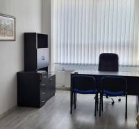 Offices with wood-patterned flooring, furnished with furniture and large windows.