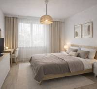 A bright bedroom with a comfortable bed, TV, desk, and wooden decor flooring in a 3-room apartment.