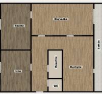 Floor plan of a 3-room apartment with wood-patterned flooring and a balcony.