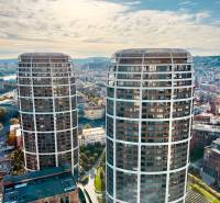 A view of skyscrapers in Bratislava-Staré Mesto with a panorama of the city and the castle.