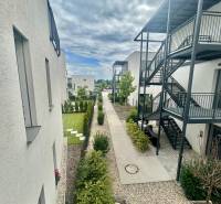 New buildings on Golfová Street in Hrubá Borša with landscaped exteriors and greenery.