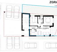 Floor plan of a 2-room apartment with parking and a garden, depicted both positionally and in terms of area.