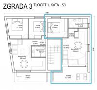 Floor plan of a two-room apartment with a bedroom, living room, and terrace.