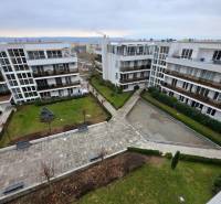 View of the inner atrium of a residential complex in Košice, Západ district.