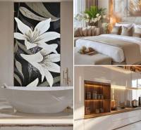 Luxury bathroom with mosaic, cozy bedroom, and modern kitchen in a 2-room apartment.