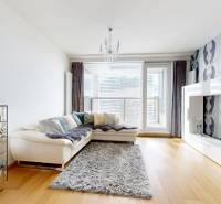 Living room in a two-room apartment with a glass cabinet and a wooden decor floor.