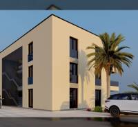 A building with palm trees and cars on Nin Street in the city of Nin offers a 2-room apartment.
