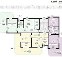 Floor plan of the first floor of a recreational apartment with balconies and wood-patterned flooring in Povljana.