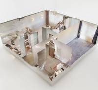 Visualization of a 3-room apartment with furniture and decoration layout.