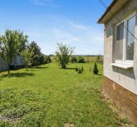 The garden of a family house in Siladice surrounded by trees and lawn.