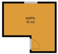 Floor plan of a bedroom with an area of 16 m² belonging to a 2-room apartment.