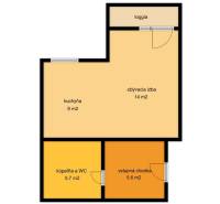 Floor plan of a 2-room apartment with a loggia, kitchen, and living room.