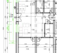Floor plan of a 3-room apartment with furniture layout and room dimensions.