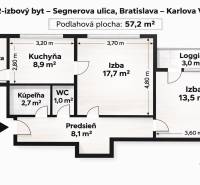 Floor plan of a 2-room apartment on Segnerova Street in Bratislava, Karlova Ves.